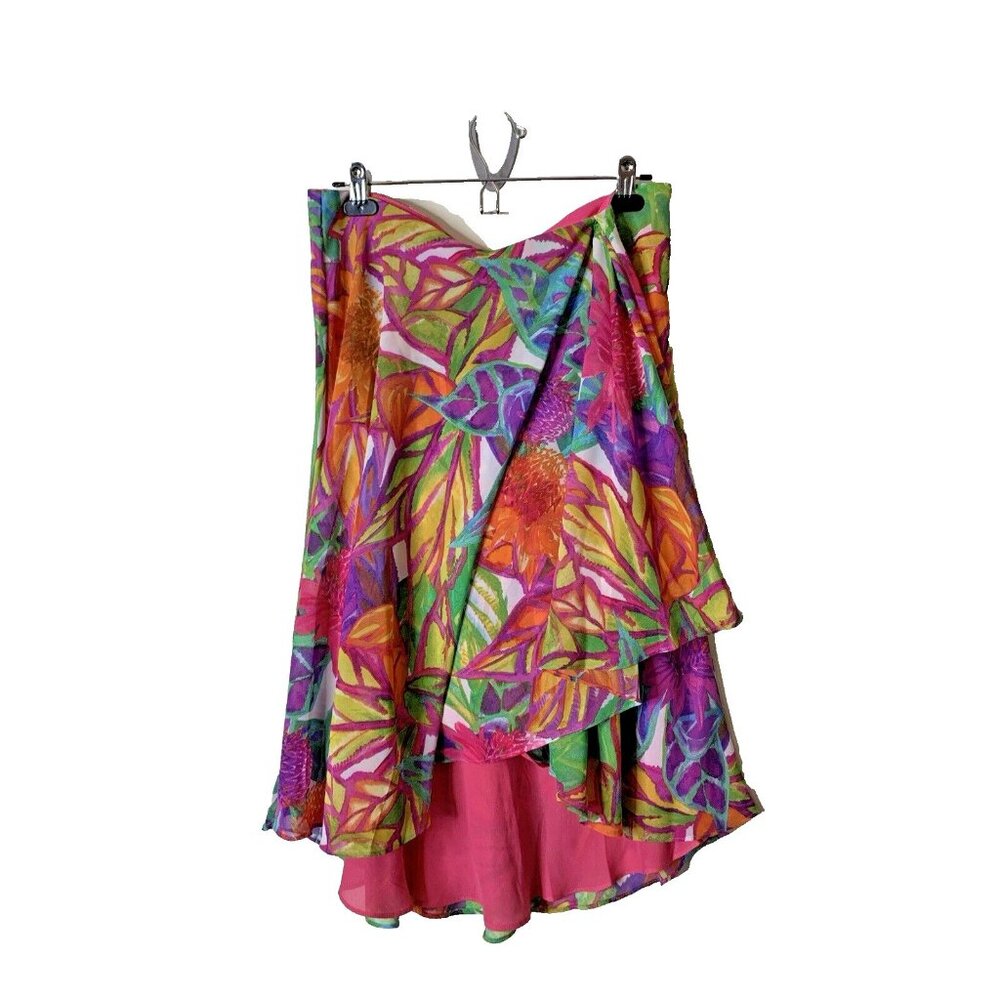 Lauren Ralph Lauren Colorful Tropical Tiered Floral Skirt Swiftie-Style Sz 10P